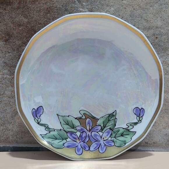 M Z Altrohlau CM R Czechoslovakia Plate Floral Hand Painted Iridescent Sky Blue - Picture 1 of 9